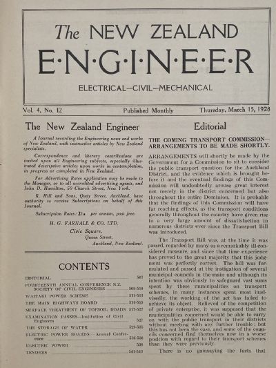 OLD MAGAZINE: The New Zealand Engineer Vol. 4, No. 12 - 15 March 1928