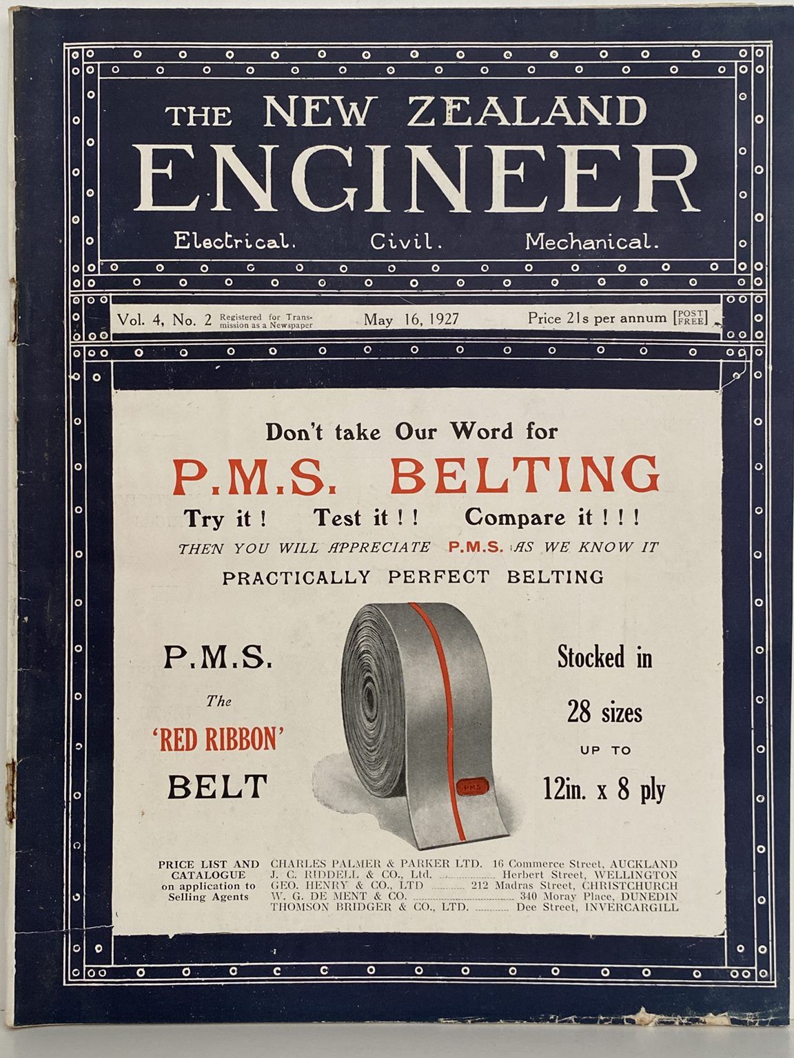 OLD MAGAZINE: The New Zealand Engineer Vol. 4, No. 2 - 16 May 1927