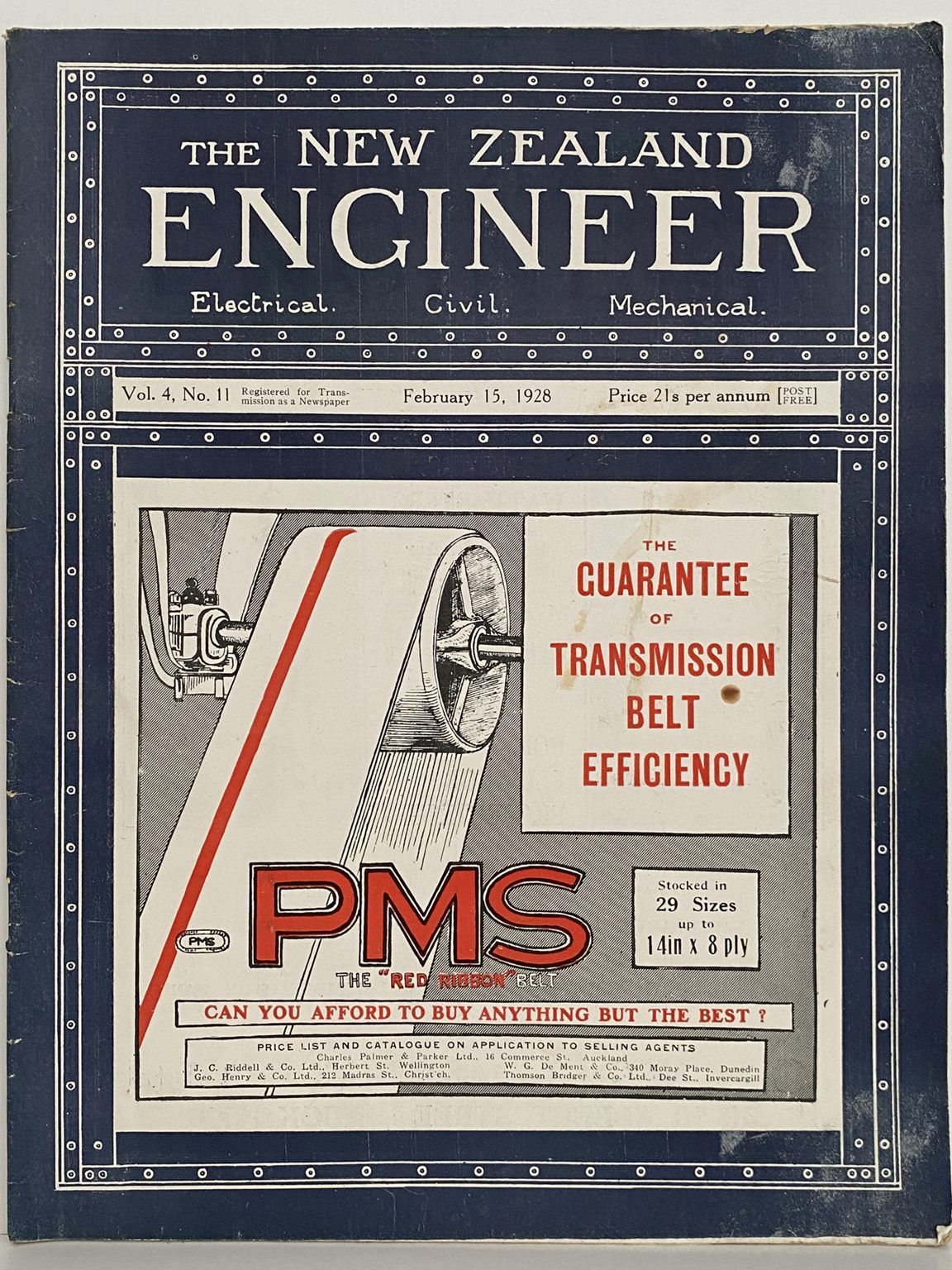 OLD MAGAZINE: The New Zealand Engineer Vol. 4, No. 11 - 15 February 1928