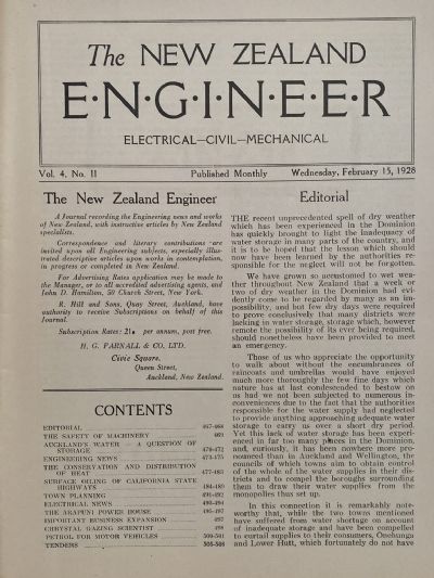 OLD MAGAZINE: The New Zealand Engineer Vol. 4, No. 11 - 15 February 1928