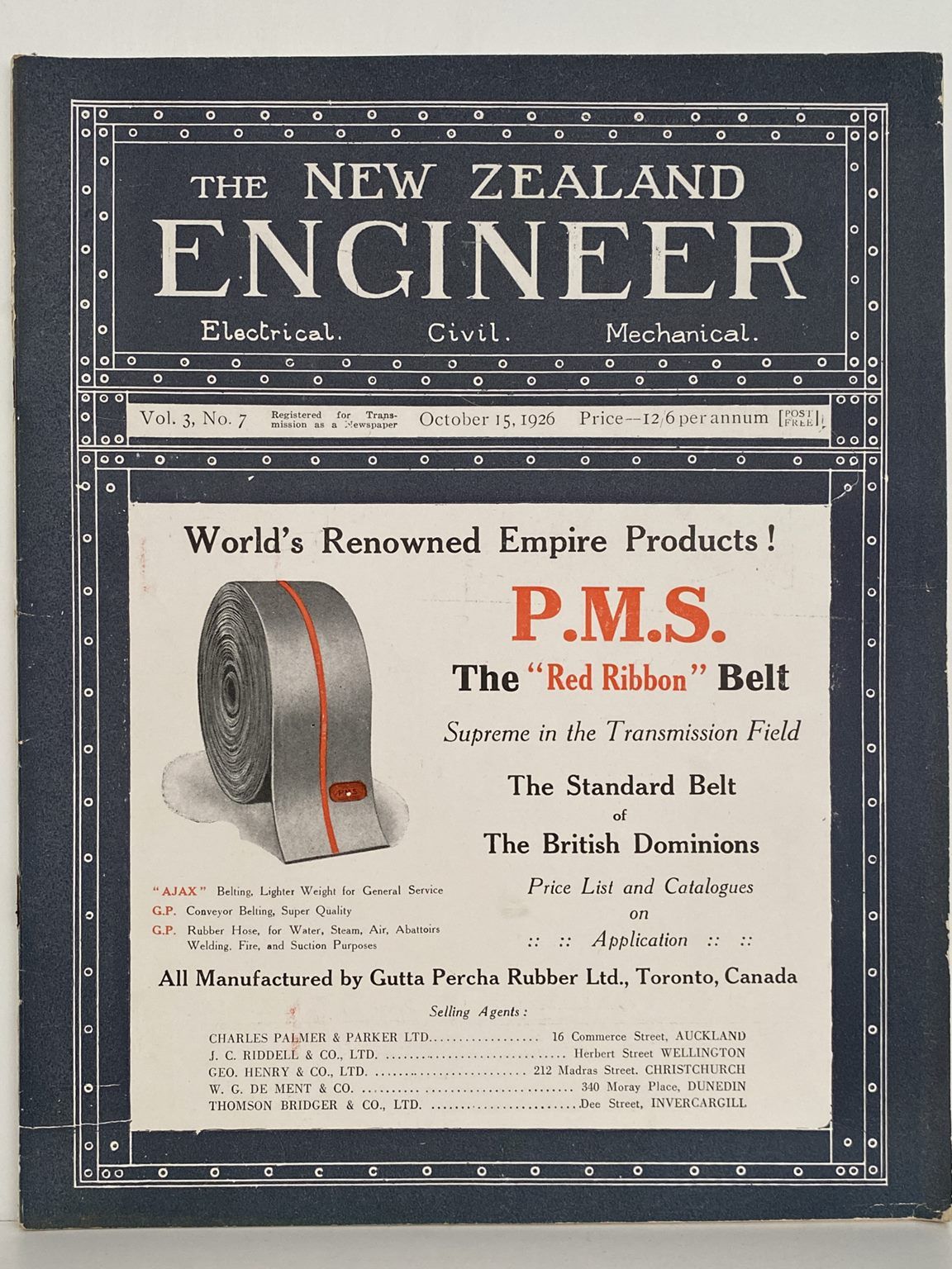 OLD MAGAZINE: The New Zealand Engineer Vol. 3, No. 7 - 15 October 1926