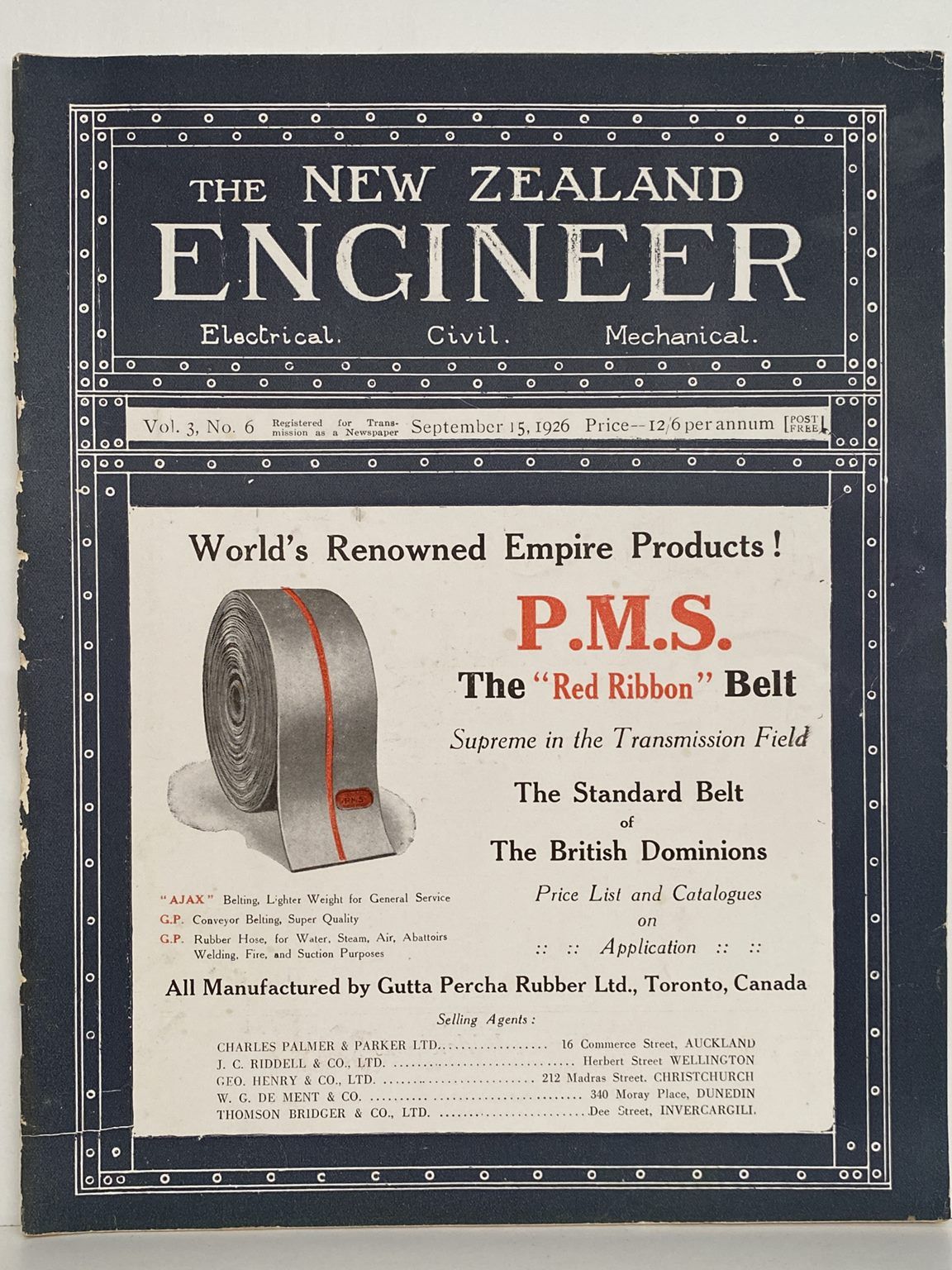 OLD MAGAZINE: The New Zealand Engineer Vol. 3, No. 6 - 15 September 1926
