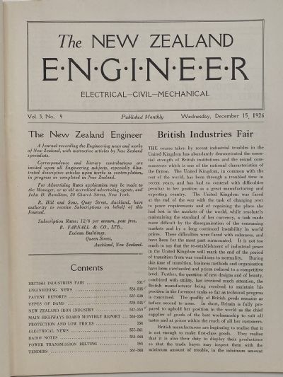 OLD MAGAZINE: The New Zealand Engineer Vol. 3, No. 9 - 15 December 1926