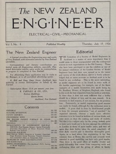 OLD MAGAZINE: The New Zealand Engineer Vol. 3, No. 4 - 15 July 1926