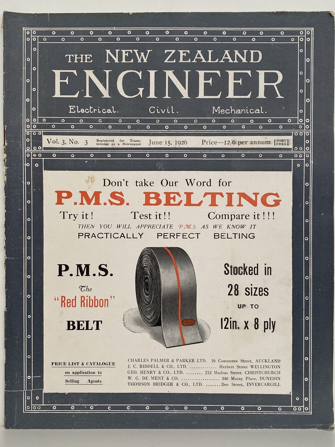 OLD MAGAZINE: The New Zealand Engineer Vol. 3, No. 3 - 15 June 1926