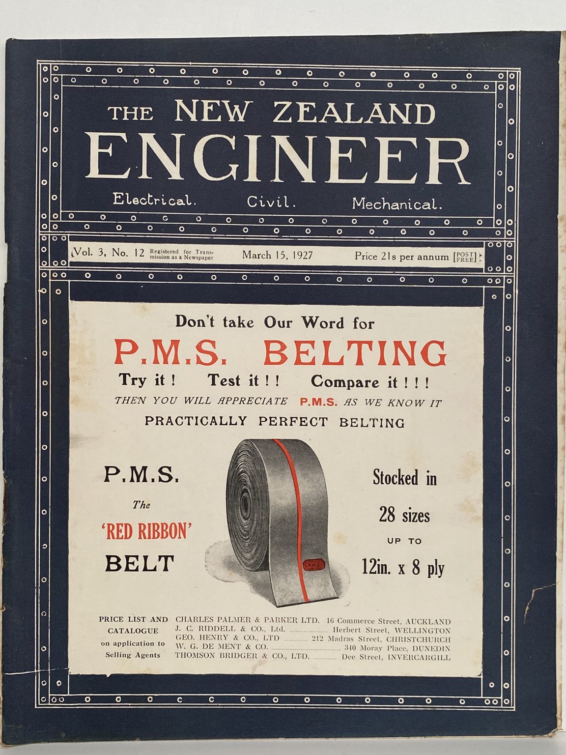OLD MAGAZINE: The New Zealand Engineer Vol. 3, No. 12 - 15 March 1927