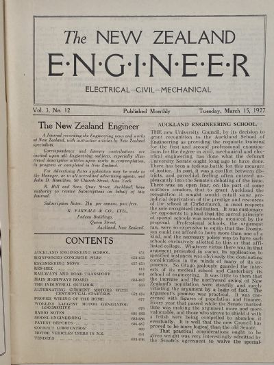 OLD MAGAZINE: The New Zealand Engineer Vol. 3, No. 12 - 15 March 1927