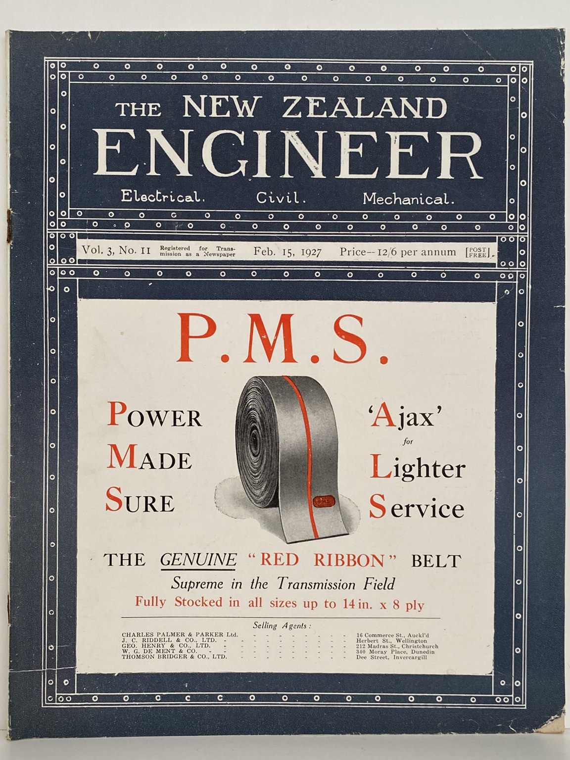 OLD MAGAZINE: The New Zealand Engineer Vol. 3, No. 11 - 15 February 1927