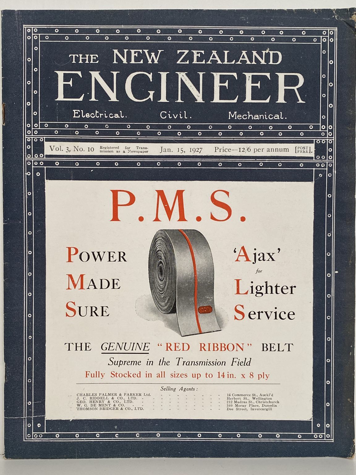 OLD MAGAZINE: The New Zealand Engineer Vol. 3, No. 10 - 15 January 1927