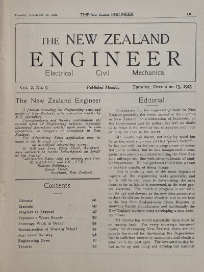 OLD MAGAZINE: The New Zealand Engineer Vol. 2, No. 9 - 15 December 1925