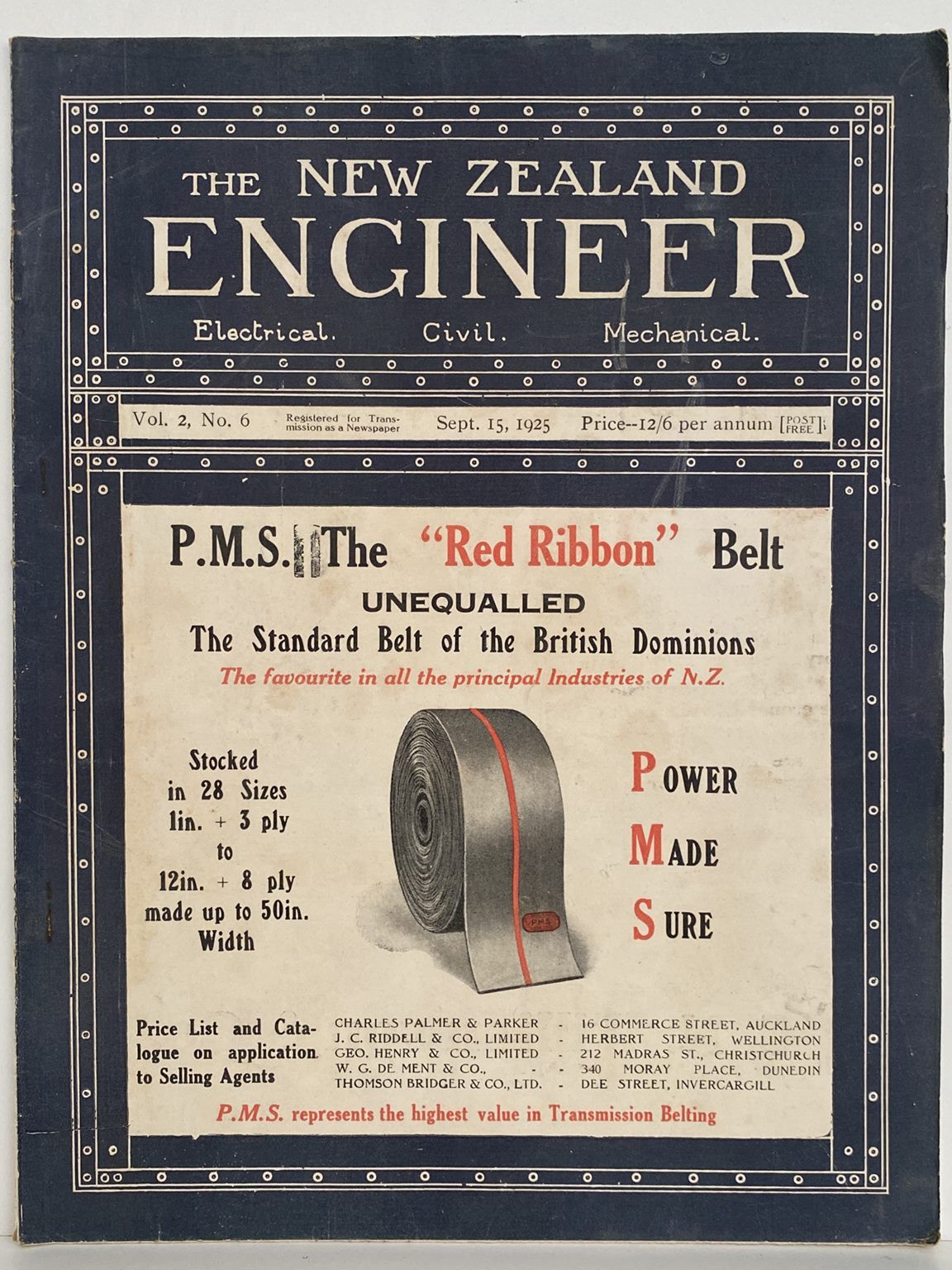 OLD MAGAZINE: The New Zealand Engineer Vol. 2, No. 6 - 15 September 1925