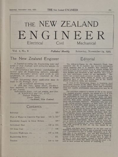OLD MAGAZINE: The New Zealand Engineer Vol. 2, No. 8 - 14 November 1925