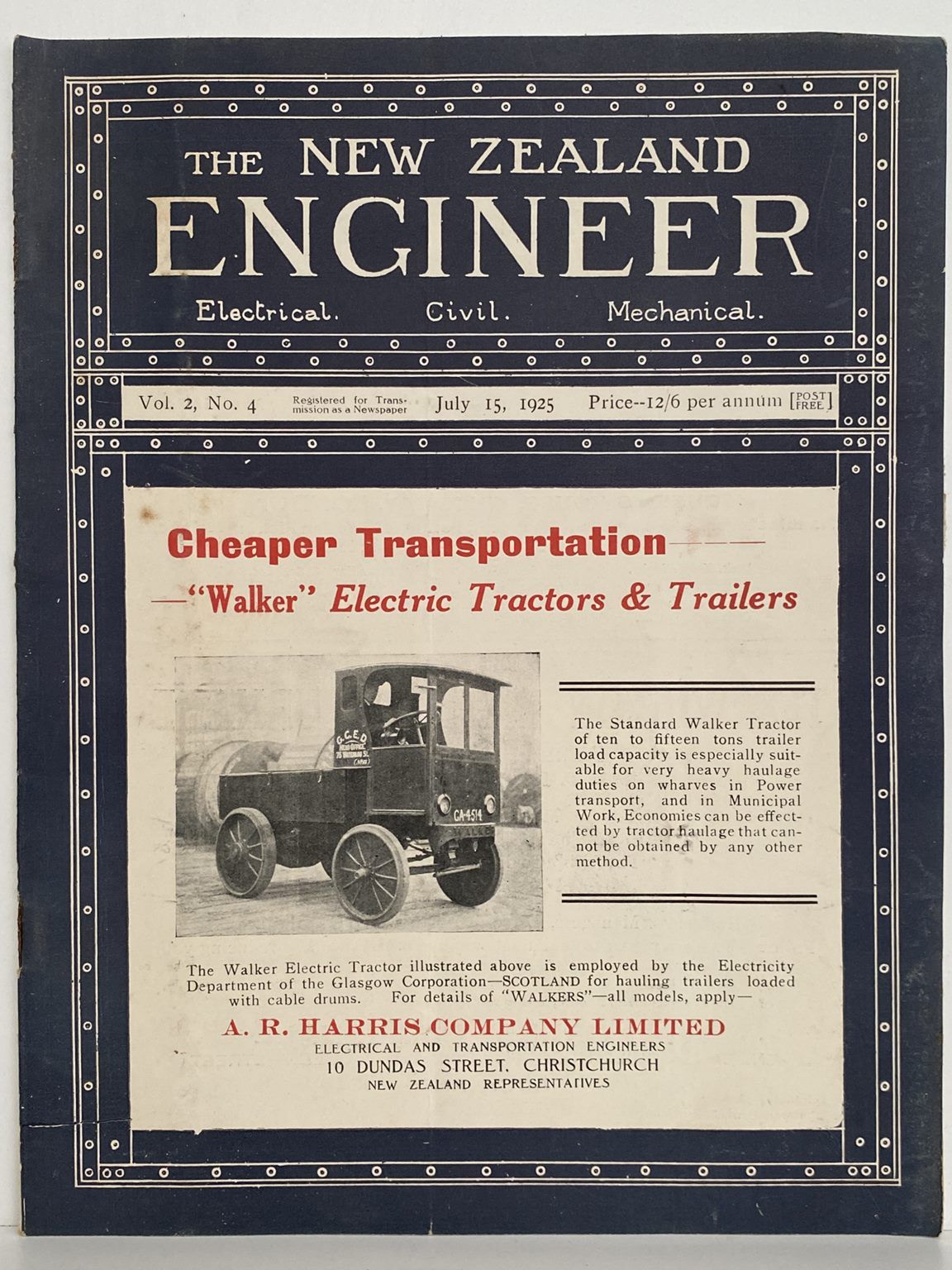 OLD MAGAZINE: The New Zealand Engineer Vol. 2, No. 4 - 15 July 1925