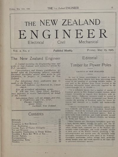 OLD MAGAZINE: The New Zealand Engineer Vol. 2, No. 2 - 15 May 1925
