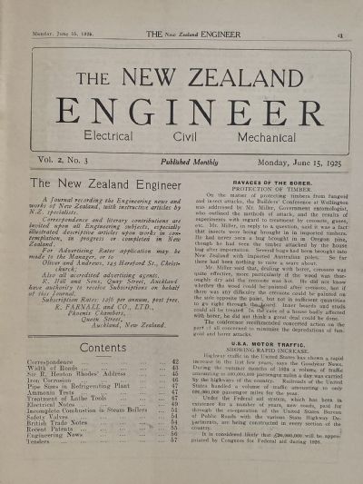 OLD MAGAZINE: The New Zealand Engineer Vol. 2, No. 3 - 15 June 1925