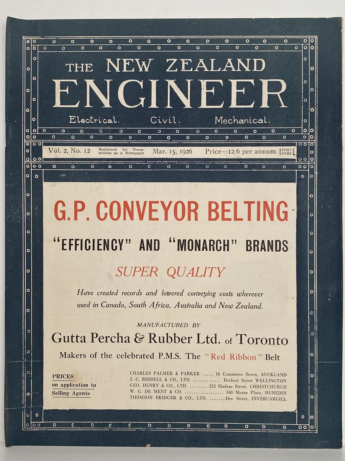 OLD MAGAZINE: The New Zealand Engineer Vol. 2, No. 12 - 15 March 1926