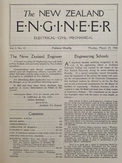 OLD MAGAZINE: The New Zealand Engineer Vol. 2, No. 12 - 15 March 1926