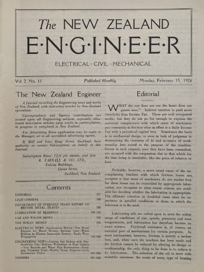 OLD MAGAZINE: The New Zealand Engineer Vol. 2, No. 11 - 15 February 1926