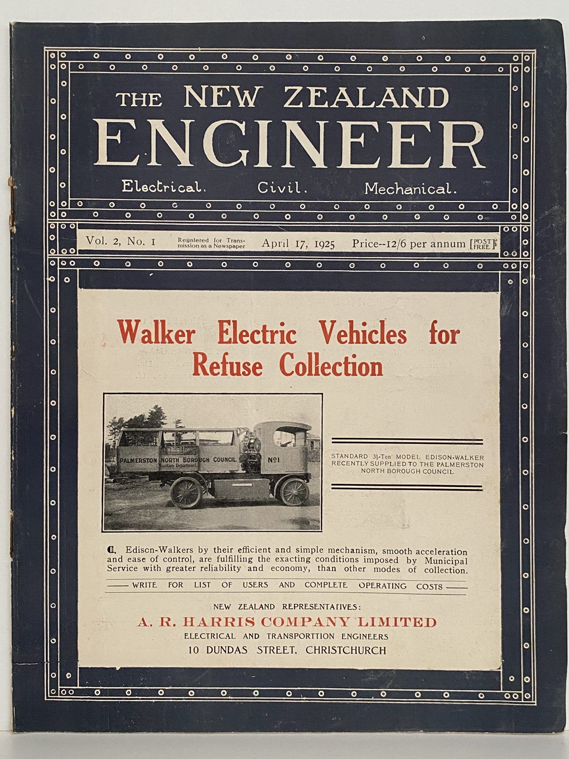 OLD MAGAZINE: The New Zealand Engineer Vol. 2, No. 1 - 17 April 1925
