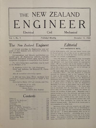 OLD MAGAZINE: The New Zealand Engineer Vol. 1, No. 9 - 15 December 1924