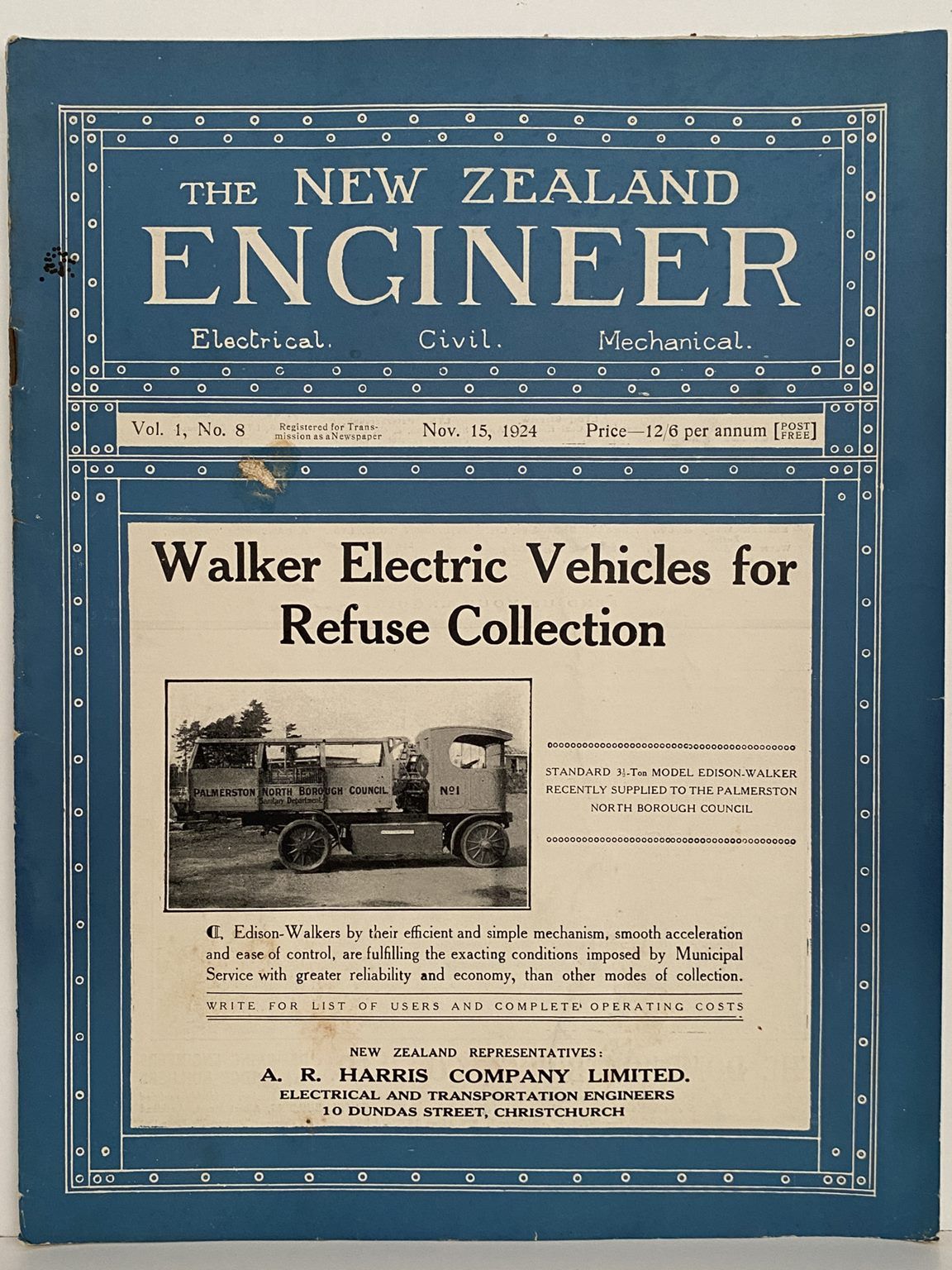 OLD MAGAZINE: The New Zealand Engineer Vol. 1, No. 8 - 15 November 1924