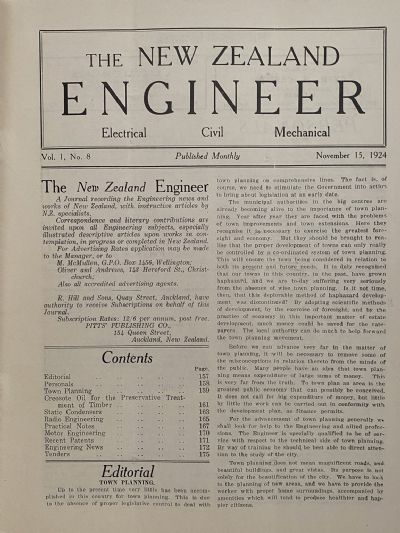 OLD MAGAZINE: The New Zealand Engineer Vol. 1, No. 8 - 15 November 1924