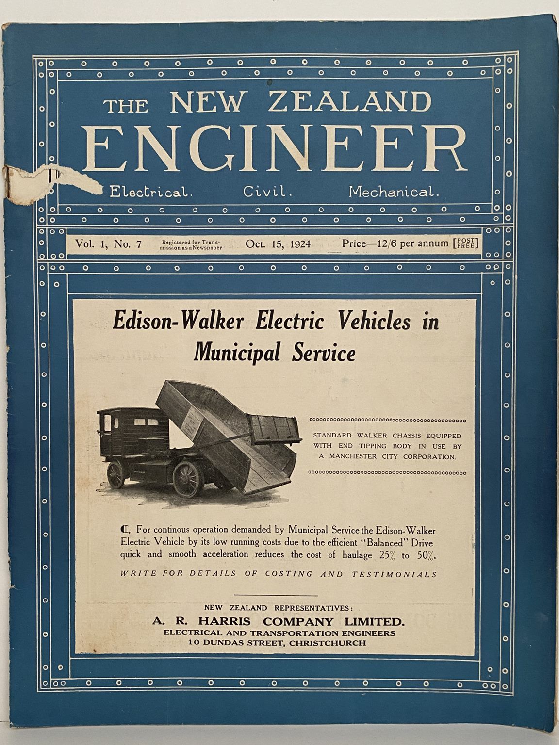 OLD MAGAZINE: The New Zealand Engineer Vol. 1, No. 7 - 15 October 1924