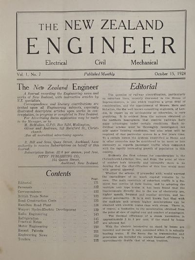 OLD MAGAZINE: The New Zealand Engineer Vol. 1, No. 7 - 15 October 1924