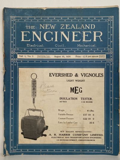 OLD MAGAZINE: The New Zealand Engineer Vol. 1, No. 5 - 15 August 1924 