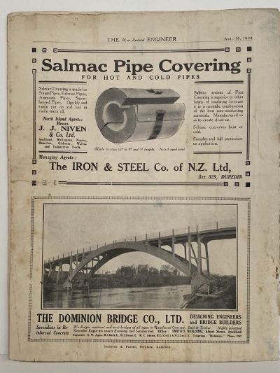 OLD MAGAZINE: The New Zealand Engineer Vol. 1, No. 5 - 15 August 1924