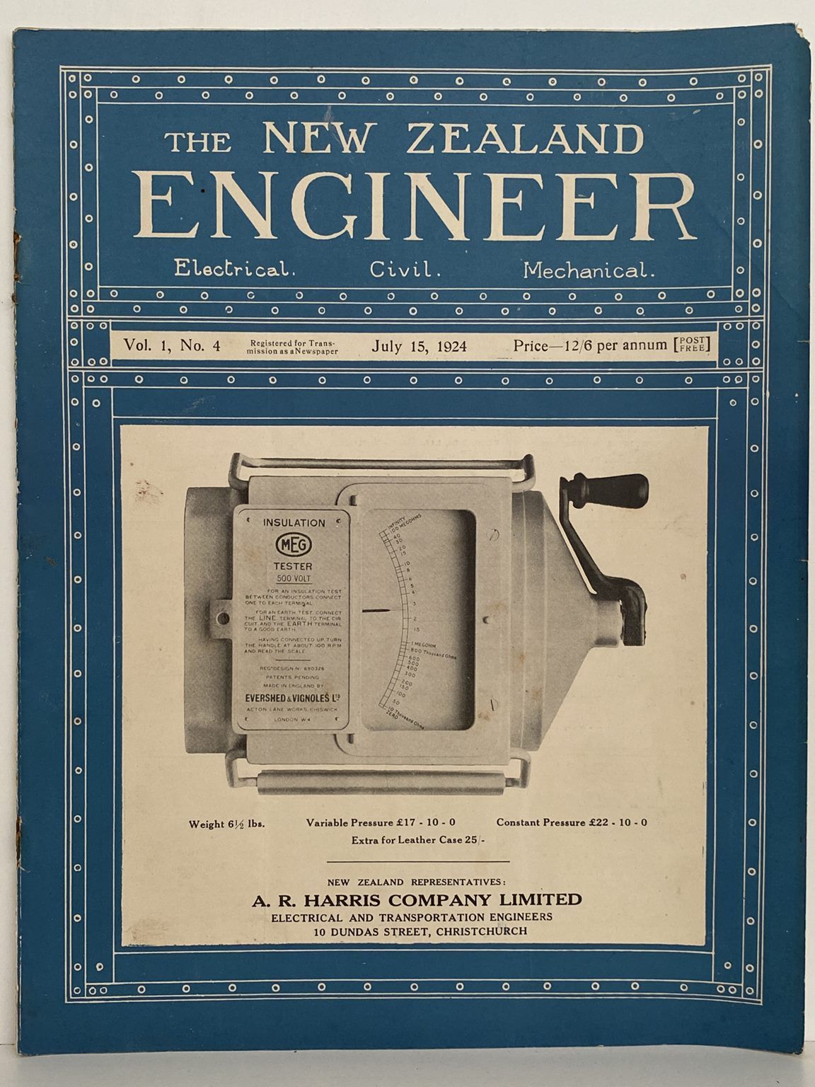 OLD MAGAZINE: The New Zealand Engineer Vol. 1, No. 4 - 15 July 1924