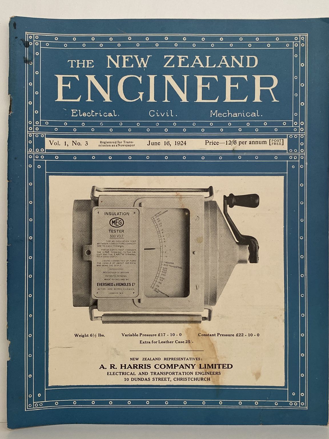 OLD MAGAZINE: The New Zealand Engineer Vol. 1, No. 3 - 16 June 1924
