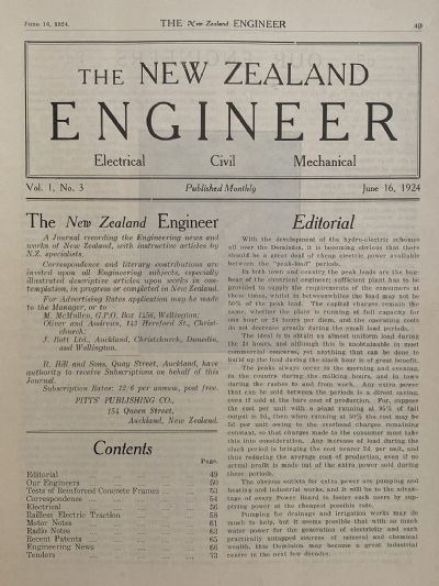 OLD MAGAZINE: The New Zealand Engineer Vol. 1, No. 3 - 16 June 1924