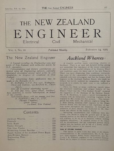 OLD MAGAZINE: The New Zealand Engineer Vol. 1, No. 11 - 14 February 1925