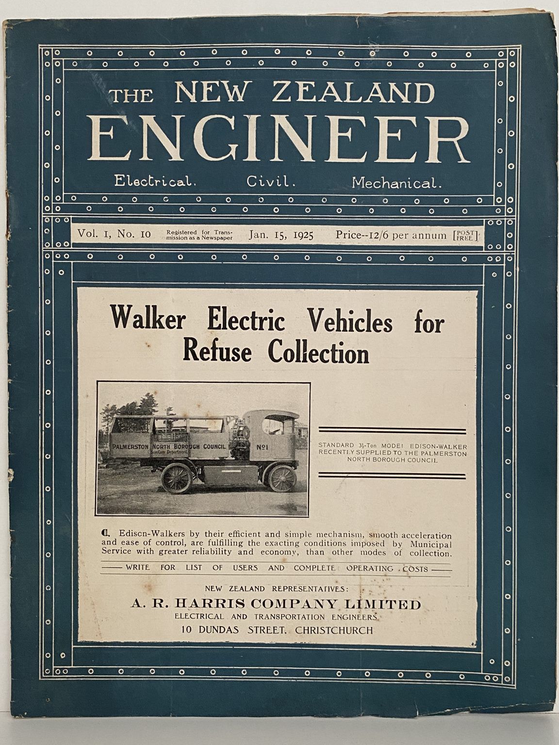 OLD MAGAZINE: The New Zealand Engineer Vol. 1, No. 10 - 15 January 1925