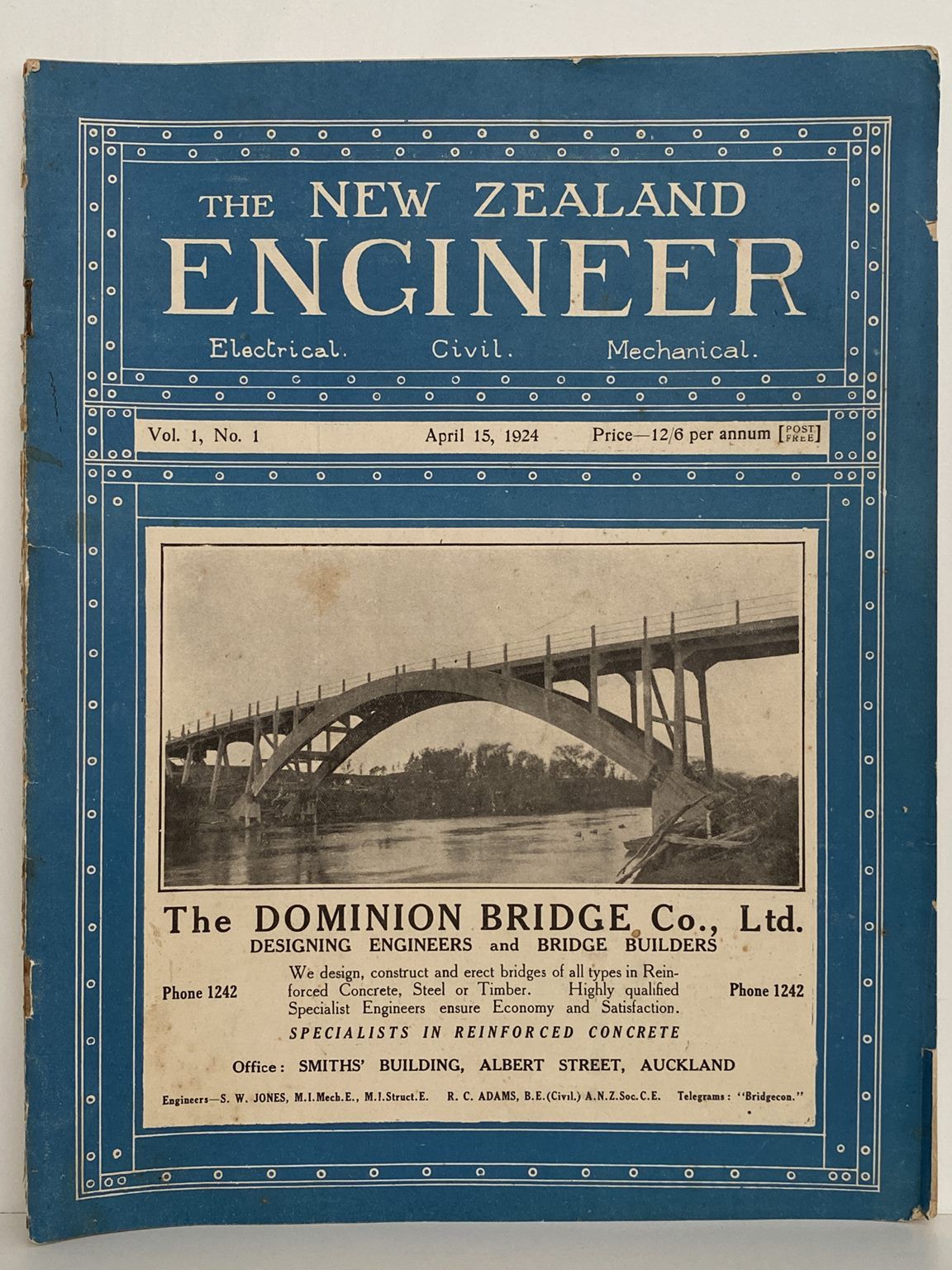 OLD MAGAZINE: The New Zealand Engineer Vol. 1, No. 1 - 15 April 1924
