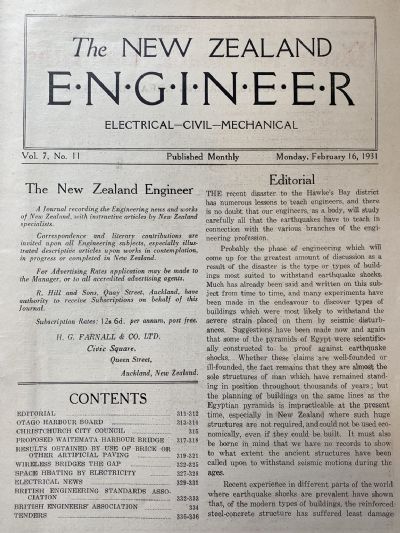 OLD MAGAZINE: The New Zealand Engineer Vol. 7, No. 11 - 16 February 1931