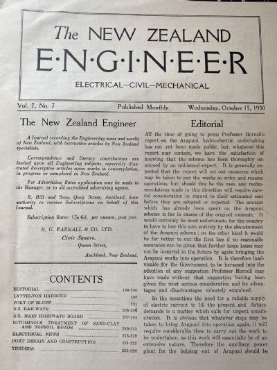 OLD MAGAZINE: The New Zealand Engineer Vol. 7, No. 7 - 15 October 1930