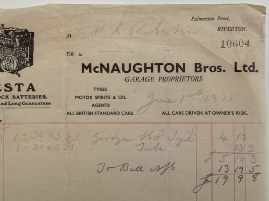 OLD INVOICE / RECEIPT: McNaughton Bros. Ltd, Riverton 1933 