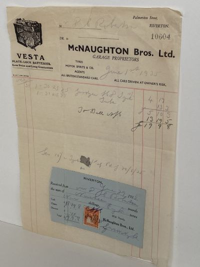 OLD INVOICE / RECEIPT: McNaughton Bros. Ltd, Riverton 1933