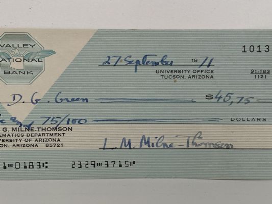 OLD BANKING MEMORABILIA: Bank cheque from Valley National Bank, Arizona 1971 