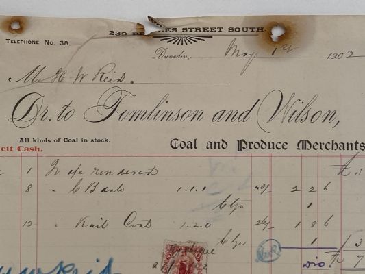 ANTIQUE INVOICE / RECEIPT: Tomlinson and Wilson - Coal Merchants 1902 