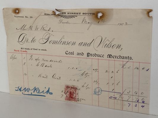 ANTIQUE INVOICE / RECEIPT: Tomlinson and Wilson - Coal Merchants 1902