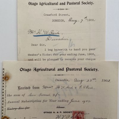 ANTIQUE LETTER / RECEIPT: Otago Agricultural & Pastoral Society 1902 