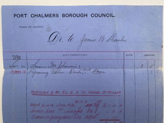 ANTIQUE INVOICE / RECEIPT: Port Chalmers Borough Council 1896 