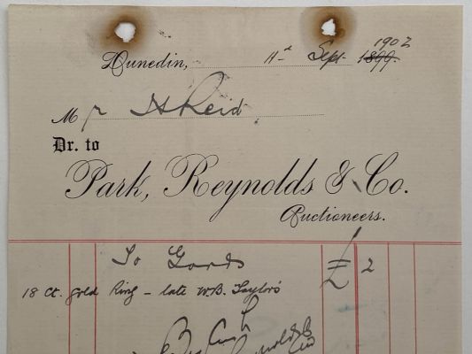 ANTIQUE INVOICE / RECEIPT: Park, Reynolds & Co. Auctioneers 1902 