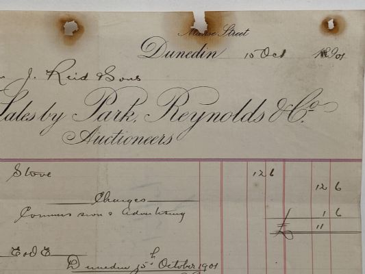 ANTIQUE INVOICE / RECEIPT: Park, Reynolds & Co. Auctioneers 1890 
