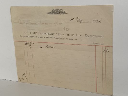 ANTIQUE INVOICE / RECEIPT: Government Valuation of Land Department 1904