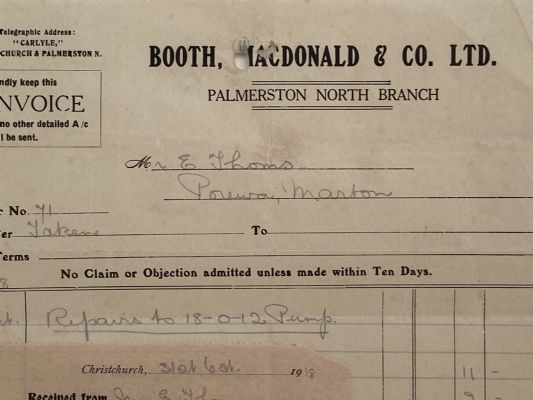 ANTIQUE INVOICE / RECEIPT: Booth, Macdonald & Co. Ltd. 1918 