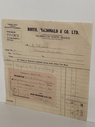 ANTIQUE INVOICE / RECEIPT: Booth, Macdonald & Co. Ltd. 1918